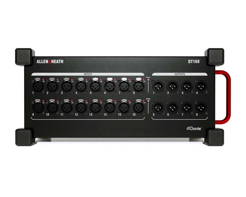 ALLDT168_Allen_Heath_DT168240X_Image_1.jpg Allen & Heath Portable Dante I/O expander 16 mic/line 8 XLR out - Image 1