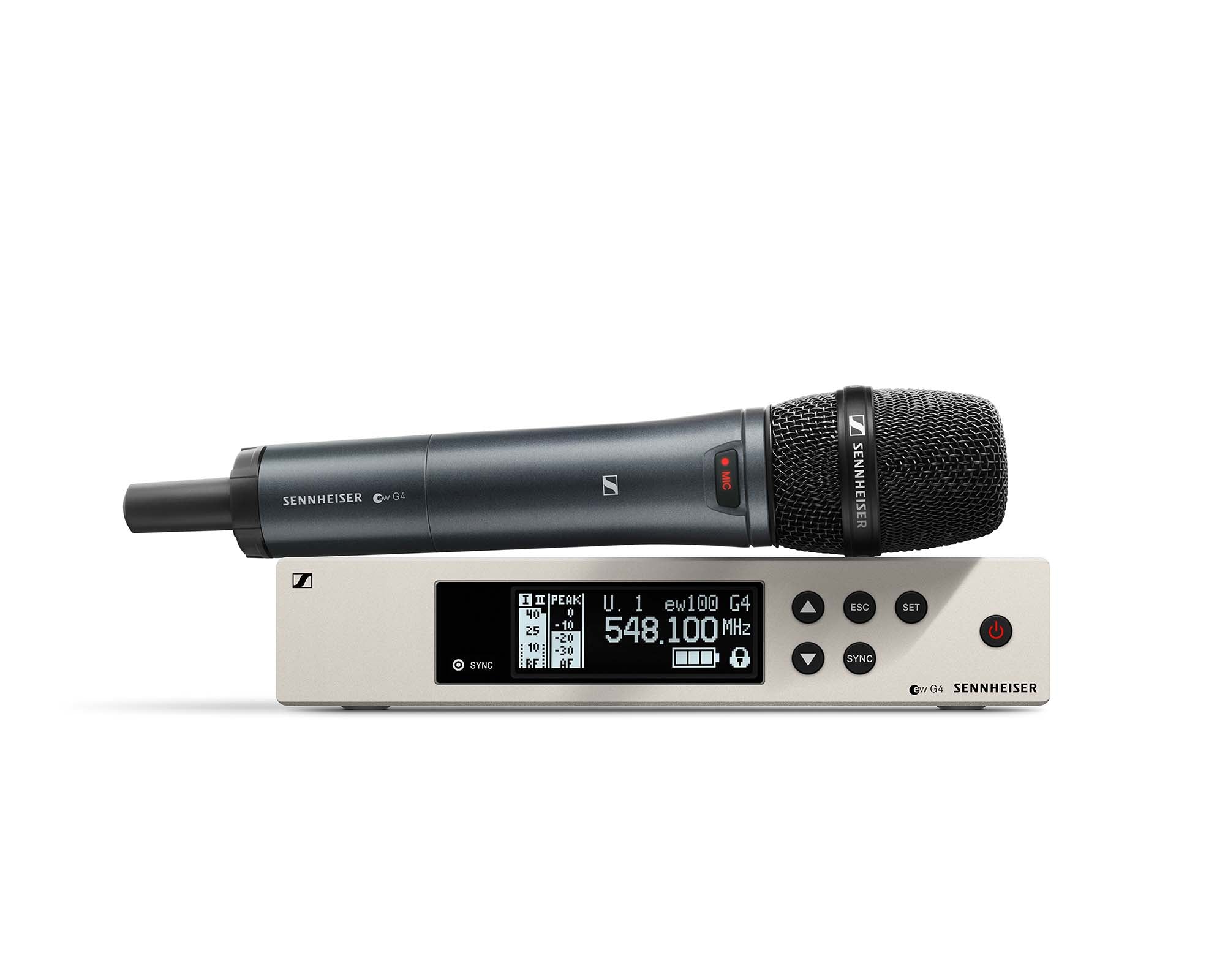 SENEW1008438_Sennheiser_509957_Image_1.jpg Sennheiser EW100 G4-GB Handheld Mic System with 845S Supercardioid Tx CH38 - Image 1