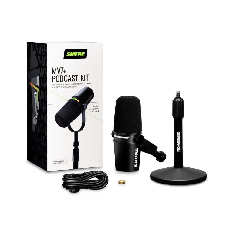 Shure MV7+-K-BNDL Dynamic Podcast LED Microphone with Stand