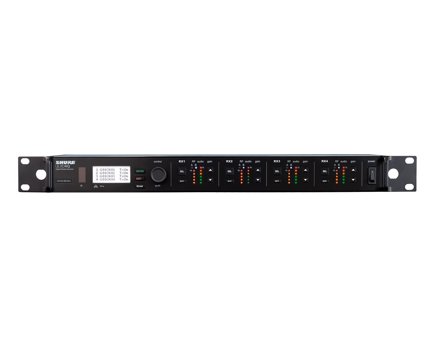 SHUULXD4QUKK51_Shure_ULXD4QUK-K51_Image_1.jpg Shure ULXD4Q QUAD Digital Wireless Rackmount Dante Receiver 1U K51 CH38 - Image 1