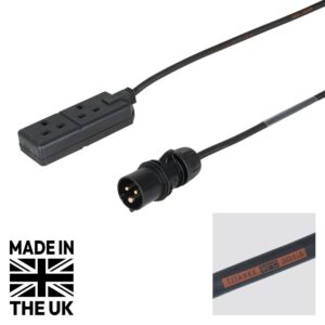 Tourspec 0.5m 1.5mm PCE Black 16A Plug to 2 Gang 13A Socket Cable