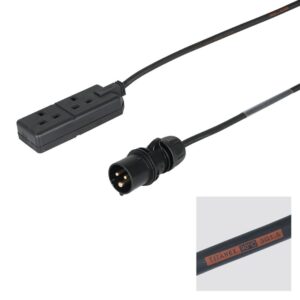 Elumen8 2m 1.5mm PCE Black 16A Plug to 2 Gang 13A Socket Cable