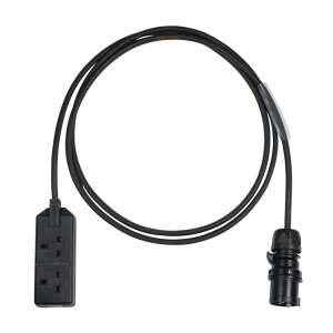 Elumen8 2m 1.5mm PCE Black 16A Plug to 2 Gang 13A Socket Cable