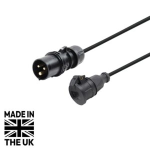 Tourspec 1m PCE 16A Black Plug to Schuko Socket Cable