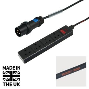 Tourspec 0.35m Mennekes Black 16A Plug to 4 Gang 13A Socket Cable