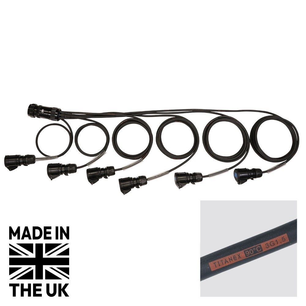 Tourspec Socapex 19-Pin Male - 16A Female 1.5mm Staggered Fan-Out Cable Tourspec Socapex 19-Pin Male - 16A Female 1.5mm Staggered Fan-Out Cable