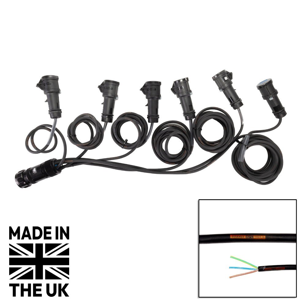 Tourspec Socapex 19-Pin Male - 16A Mennekes Female 1.5mm Staggered Fan-Out Cable Tourspec Socapex 19-Pin Male - 16A Mennekes Female 1.5mm Staggered Fan-Out Cable