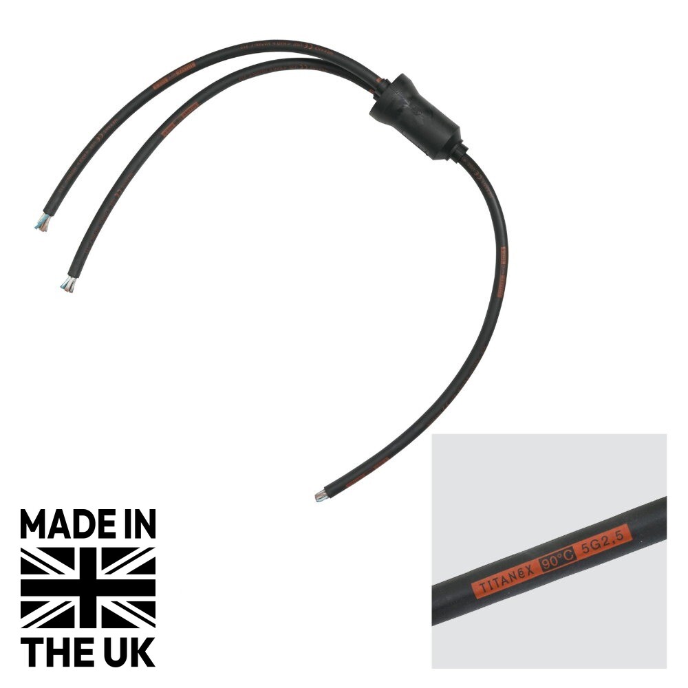 Tourspec Moulded 3Ph Y Split 0.5m Tails - 2.5mm 5C to 2 x 5C Bare Ends Tourspec Moulded 3Ph Y Split 0.5m Tails - 2.5mm 5C to 2 x 5C Bare Ends