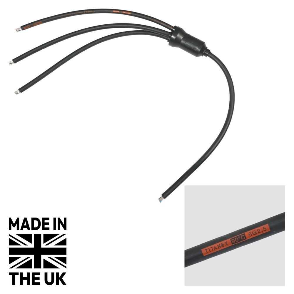 Tourspec Moulded 3Ph Y Split 0.5m Tails - 2.5mm 5C to 3 x 5C Bare Ends Tourspec Moulded 3Ph Y Split 0.5m Tails - 2.5mm 5C to 3 x 5C Bare Ends