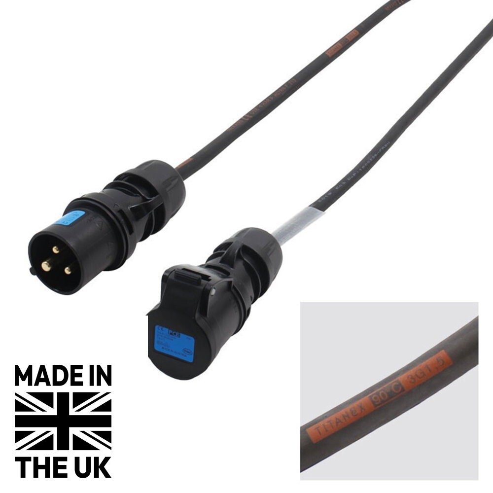 Tourspec 20m 1.5mm 16A Male – 16A Female Cable, PCE Midnight Tourspec 20m 1.5mm 16A Male - 16A Female Cable, PCE Midnight