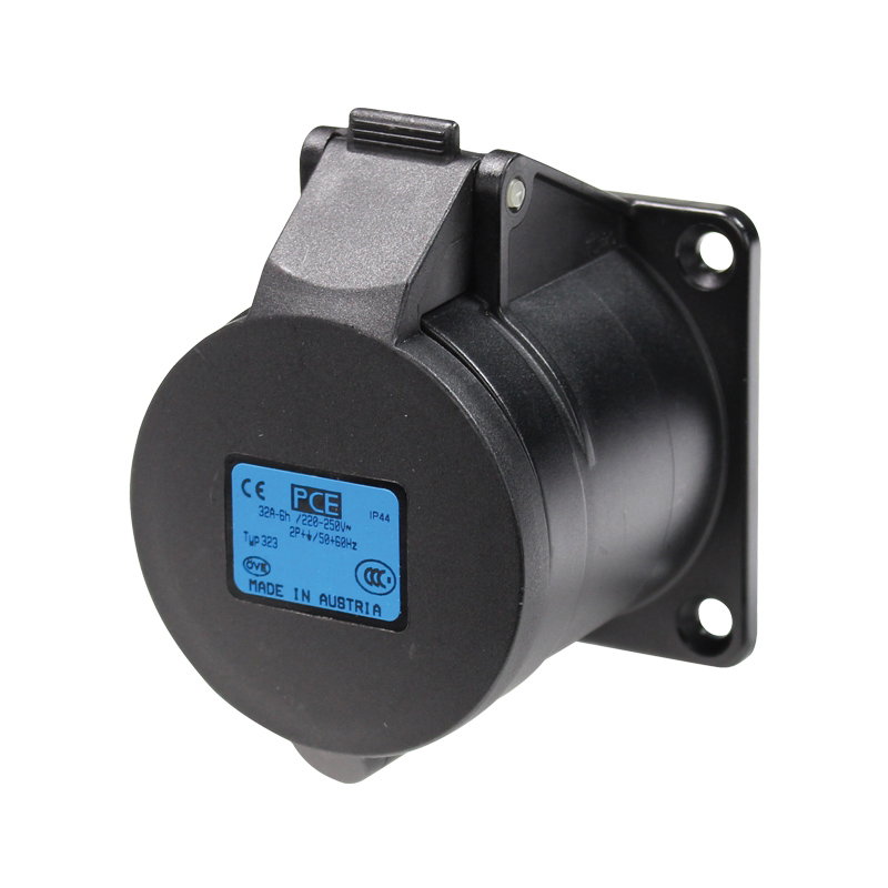 PCE 32A 230V 2P+E Black Panel Socket (323-6X) PCE 32A 230V 2P+E Black Panel Socket (323-6X) - Image 1
