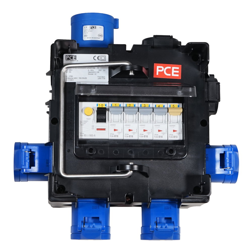 PCE IMST Distribution Box 32A 240V In, 4 x 16A + 2 x 13A (9030490) PCE IMST Distribution Box 32A 240V In, 4 x 16A + 2 x 13A (9030490) - Image 1