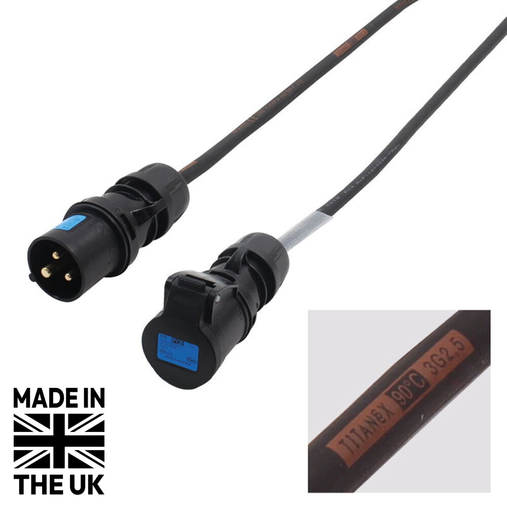 Tourspec 0.5m 2.5mm 16A Male – 16A Female Cable Tourspec 0.5m 16A Male to 16A Female Power Cable 2.5mm² H07RN-F (CABL269)