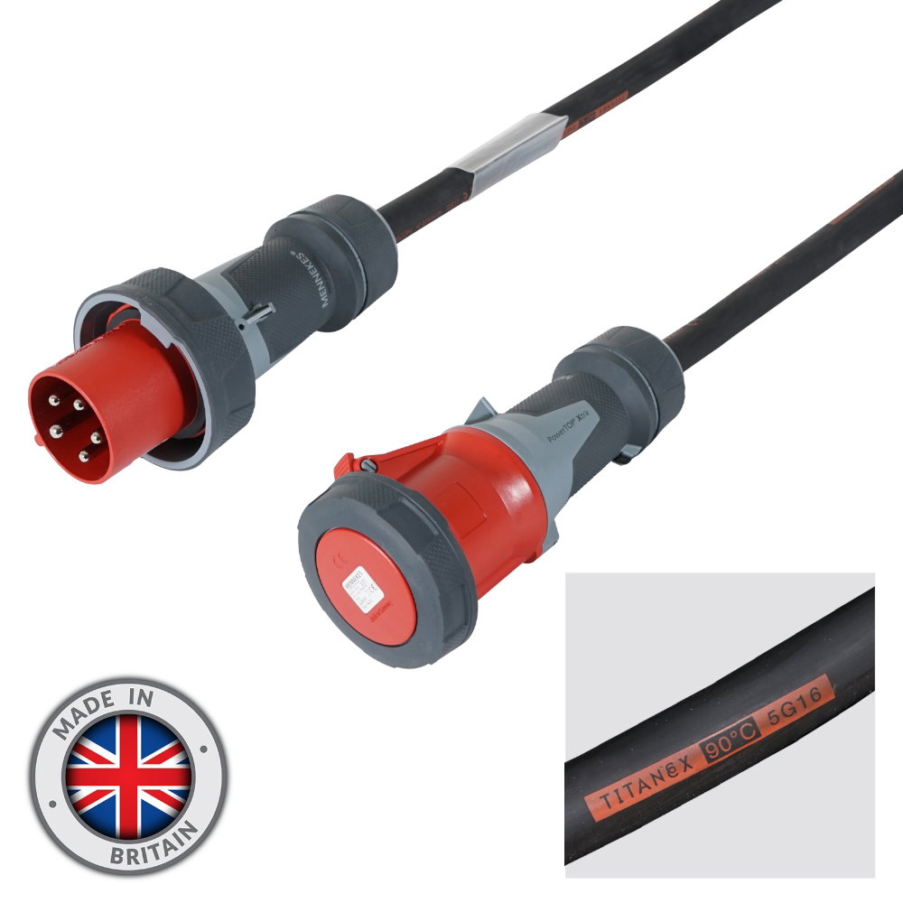 Elumen8 5m 63A Male - 63A Female 3PH 16mm 5C Cable, Mennekes Elumen8 63A 3-Phase Power Cable 5m - 16mm² 5-Core, Mennekes PowerTOP Xtra (CABL292M)