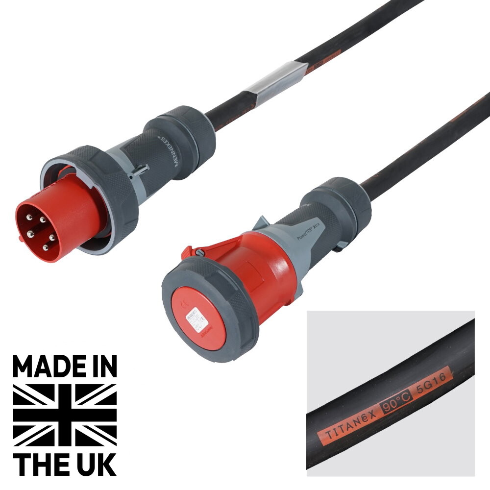 Tourspec 25m 63A Male - 63A Female 3PH 16mm 5C Cable, Mennekes Tourspec 63A 3-Phase Power Cable 25m - 16mm² 5-Core, Mennekes PowerTOP Xtra (CABL500M)