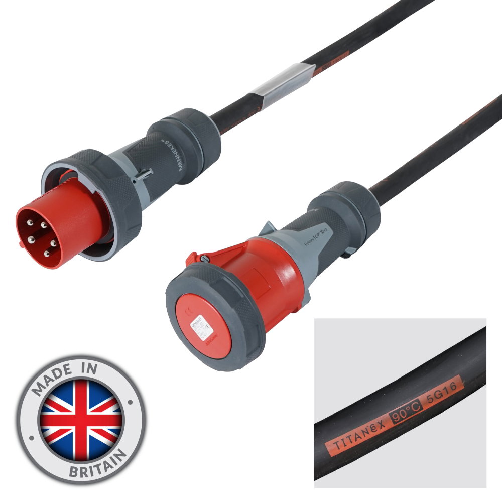 Elumen8 25m 63A Male - 63A Female 3PH 16mm 5C Cable, Mennekes Elumen8 63A 3-Phase Power Cable 25m - 16mm² 5-Core, Mennekes PowerTOP Xtra (CABL500M)