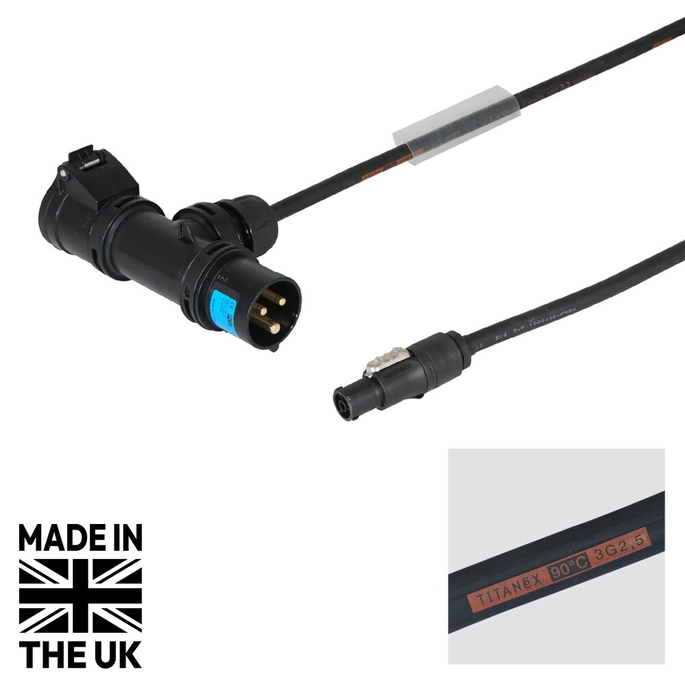 Tourspec 15m PCE 16A Black T-Connect to powerCON TRUE1 TOP Cable Tourspec 15m PCE 16A T-Connect to powerCON TRUE1 TOP Cable Black (CABL670)