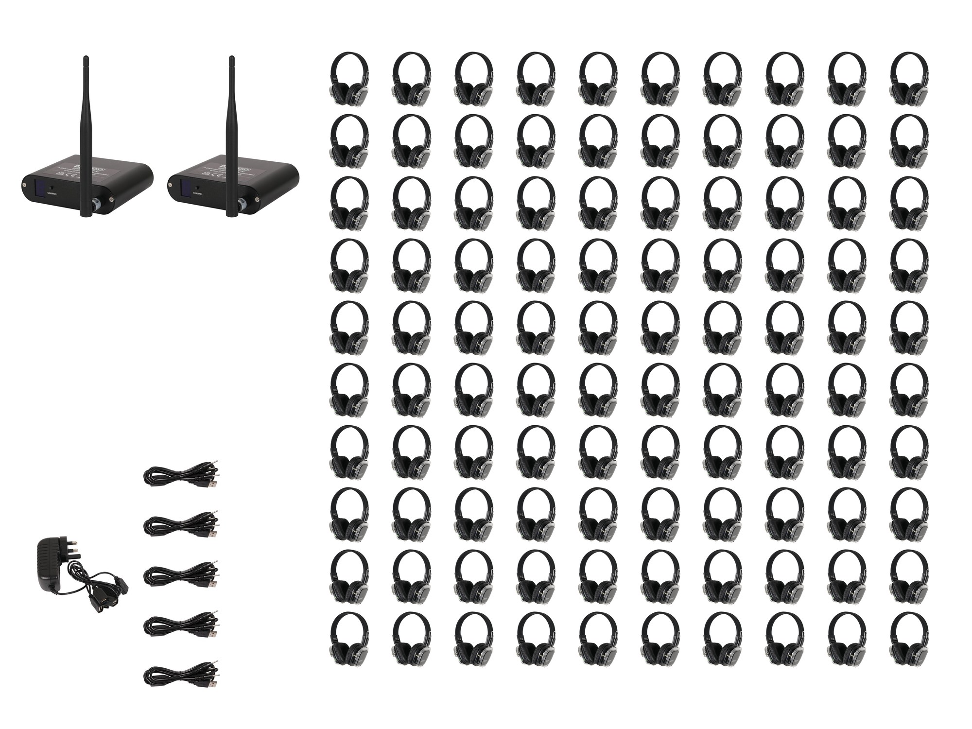 W Audio SDPRO Silent Disco System 100 Pack W Audio SDPRO Silent Disco System 100 Pack, 2 Transmitters and 2 Chargers (SDPRO100)