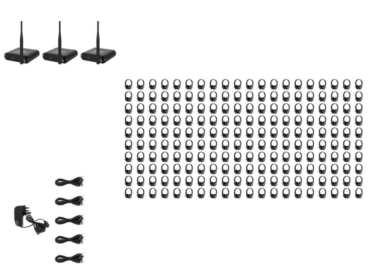 W Audio SDPRO Silent Disco System 200 Pack, 3 Transmitters and 4 Chargers (SDPRO200)