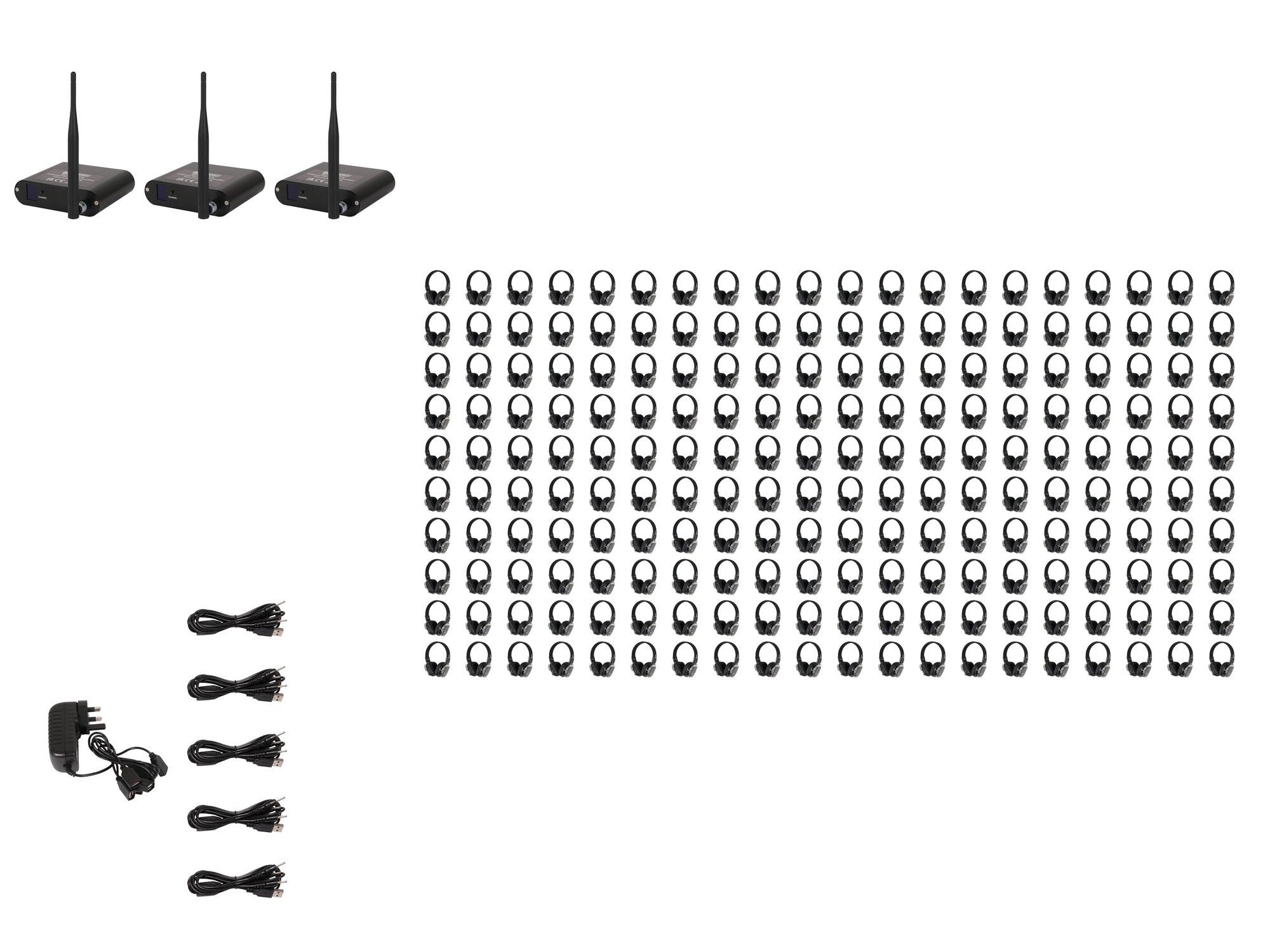 W Audio SDPRO Silent Disco System 200 Pack W Audio SDPRO Silent Disco System 200 Pack, 3 Transmitters and 4 Chargers (SDPRO200)