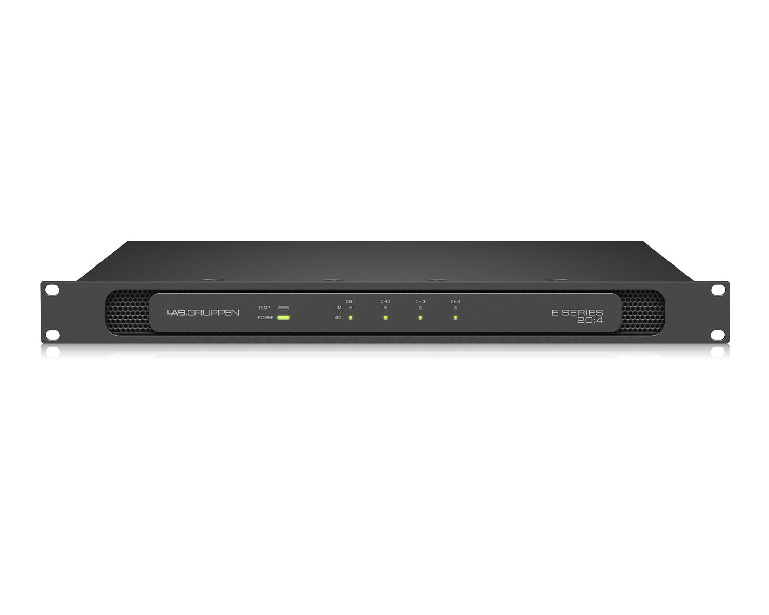 Lab Gruppen E 20:4 Energy Efficient Class-D Amplifier 4x500W 19" 1U Lab Gruppen E 20:4 Energy Efficient Class-D Amplifier 4×500W 19″ 1U (000-D5M01-00010)