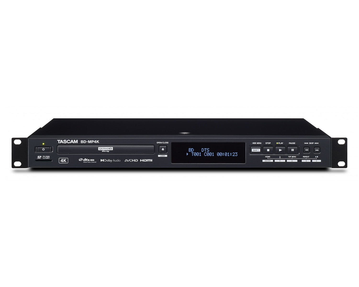Tascam BD-MP4K Pro Blu-Ray Multimedia Player 4K / UHD 1U Tascam BD-MP4K Professional 4K UHD Blu-ray Player 1U – 7.1 Surround, RS-232C & Gigabit Ethernet