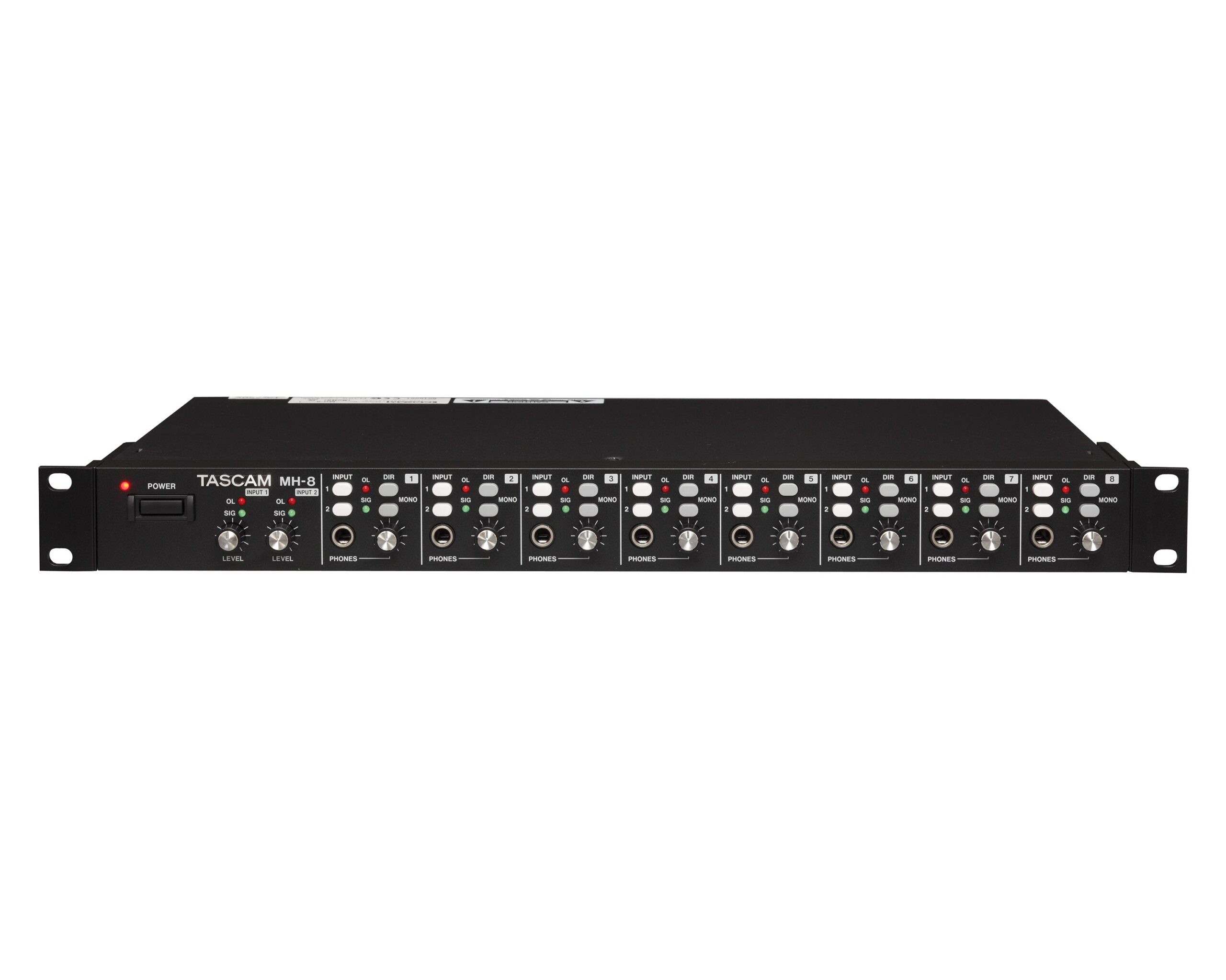 Tascam MH-8 8CH Stage/Studio Stereo Headphone Amplifier 2in 8out 1U Tascam MH-8 8-Channel Stereo Headphone Amplifier 1U – 250mW per Side, Foldback Outputs