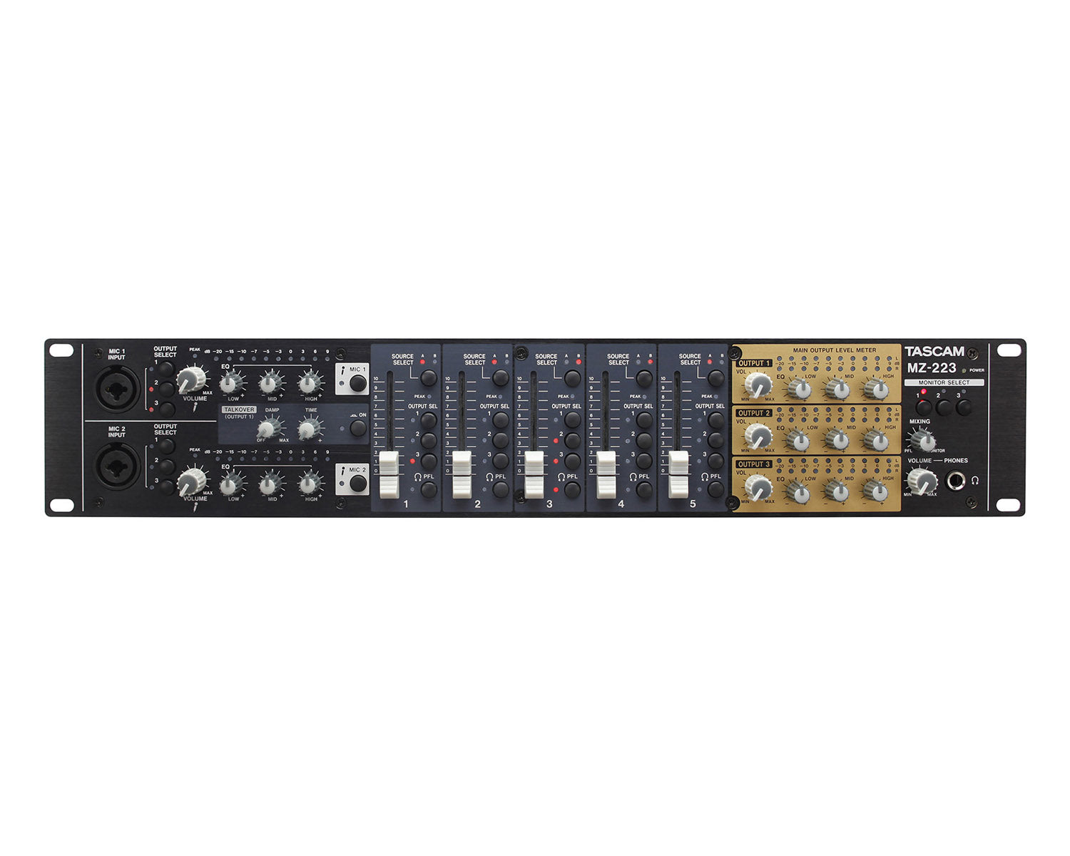 Tascam MZ-223 3-Zone Install Mixer with 5-Line and 2-Mic Inputs 2U Tascam MZ-223 3-Zone Install Mixer 2U – 5 Stereo Line, 2 Mic Inputs & Talkover