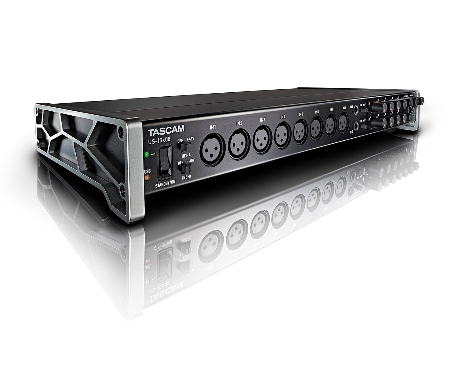 Tascam US-16x08 USB Audio / MIDI Interface 16in 8out Tascam US-16x08 USB Audio & MIDI Interface – 16-in/8-out, 8 Ultra-HDDA Mic Preamps, DSP Mixer