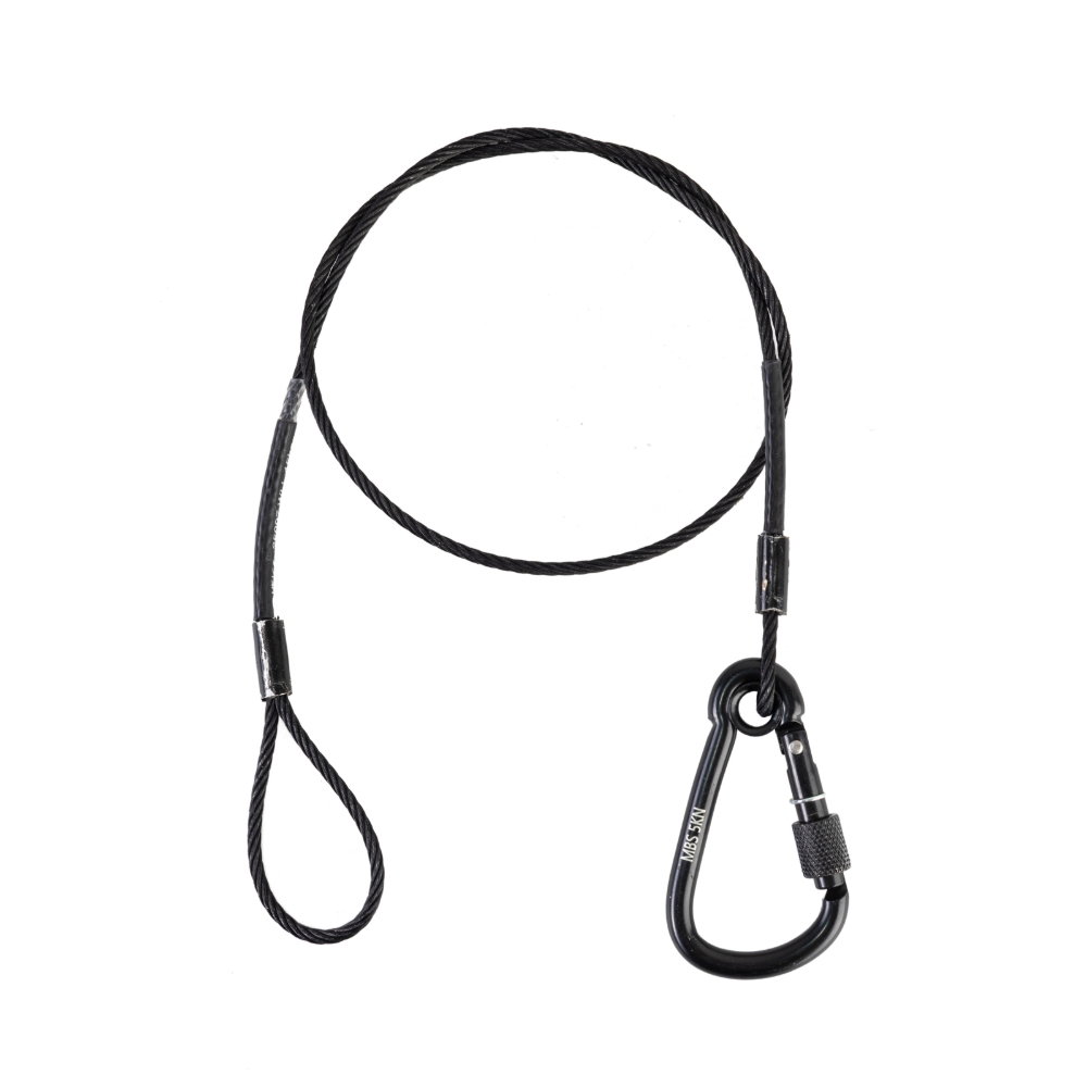 Elumen8 15kg Safety Bond, 3mm Black Wire Rope with 2" Soft Eye & 5kN Screwgate Hook Elumen8 15kg Safety Bond 750mm, 3mm Wire, 5kN Screwgate Hook - Image 1