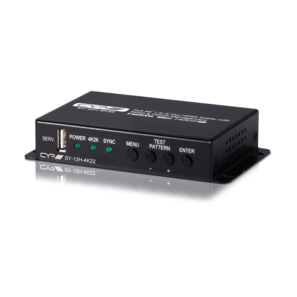CYP Full 4K 1 in 2 out HDMI Scaler with EDID & HDCP management, SY-12H-4K22 CYP SY-12H-4K22 HDMI Scaler 1 In 2 Out 4K 18Gbps EDID/HDCP - Image 1