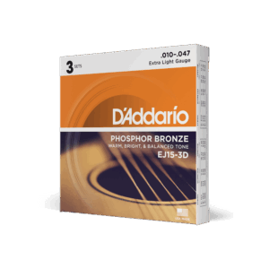 D'Addario EJ15-3D Phosphor Bronze Acoustic Guitar Strings, Extra Light, 3 Sets