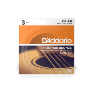D'Addario EJ15-3D Phosphor Bronze Acoustic Guitar Strings, Extra Light, 3 Sets