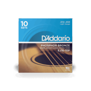 D'Addario EJ16-10P Phosphor Bronze Acoustic Guitar Strings, Light, 10 Sets
