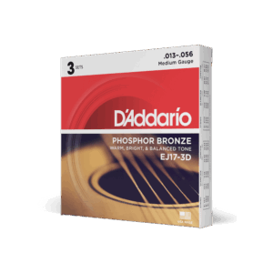 D'Addario EJ17-3D Phosphor Bronze Acoustic Guitar Strings, Medium, 13-56, 3 Sets