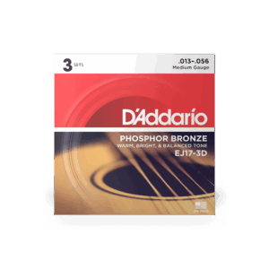 D'Addario EJ17-3D Phosphor Bronze Acoustic Guitar Strings, Medium, 13-56, 3 Sets