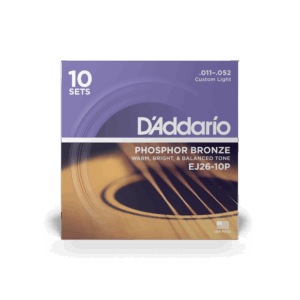 D'Addario EJ26-10P Phosphor Bronze Acoustic Guitar Strings, Custom Light, 11-52, 10 Sets