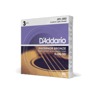 D'Addario EJ26-3D Phosphor Bronze Acoustic Guitar Strings, Custom Light, 11-52, 3 Sets