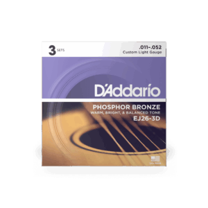 D'Addario EJ26-3D Phosphor Bronze Acoustic Guitar Strings, Custom Light, 11-52, 3 Sets