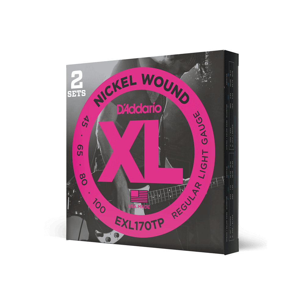 D'Addario EXL170 XL Nickel bass guitar strings, 45-100, long scale twin pack