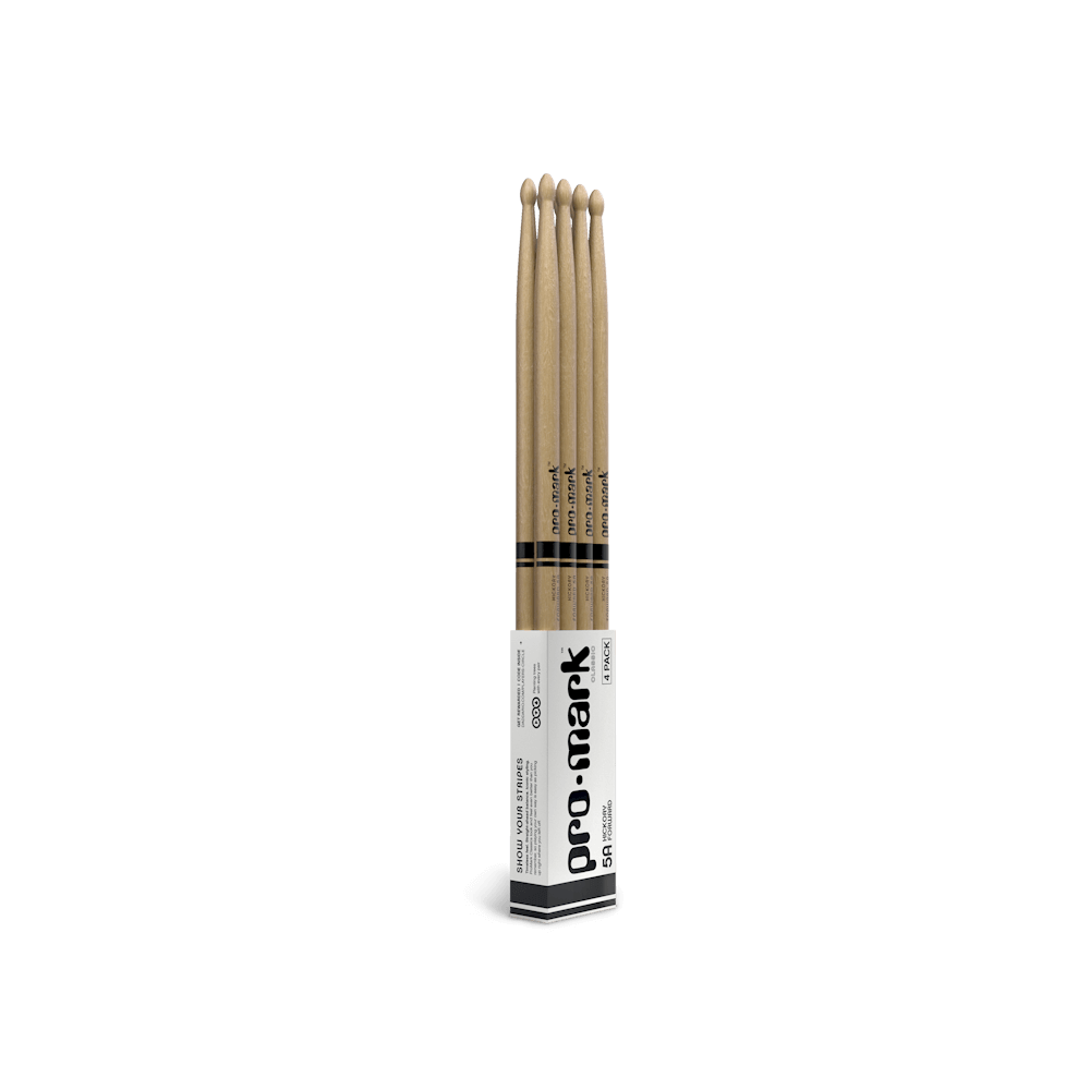 ProMark Classic Forward 5A hickory drumsticks, oval wood tip, four pair pack
