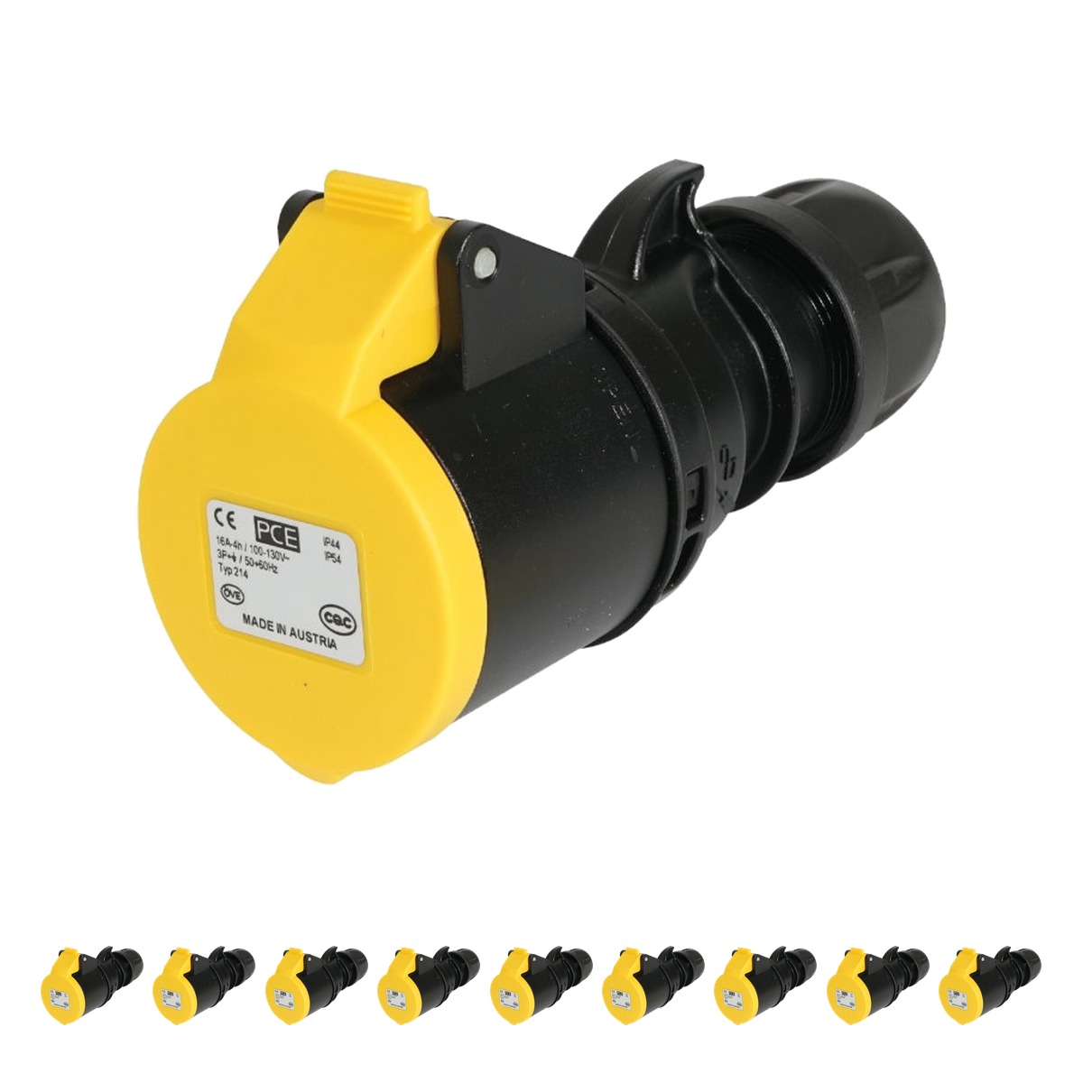 PCE 16A 110V Commando 3 Phase 3P+E Socket Yellow/Black (Pack of 10) PCE 16A 110V Commando 3 Phase 3P+E Socket Yellow/Black (Pack of 10)