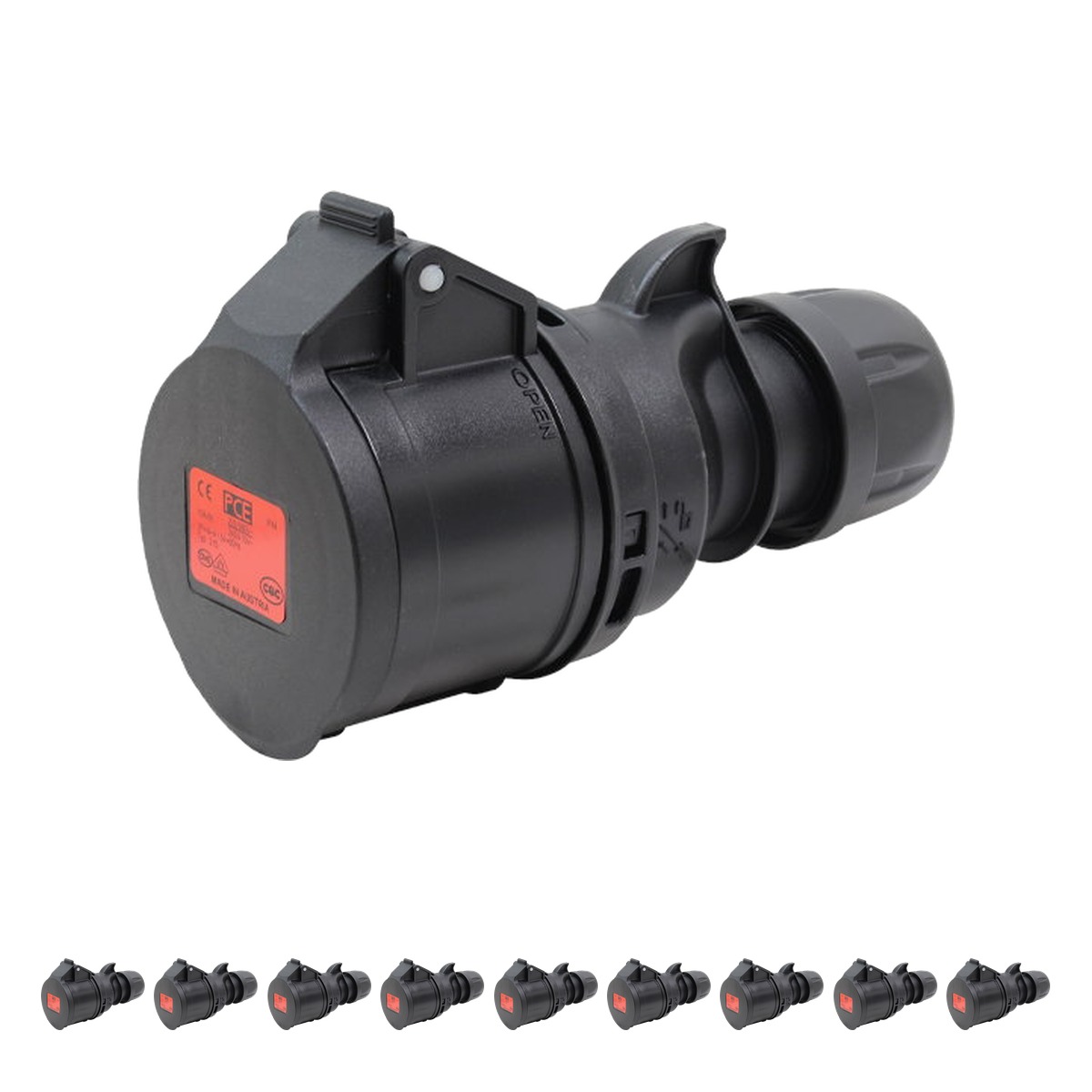 PCE 16A 415V 3 Phase Commando 3P+N+E Black Socket (215-6x) (Pack of 10) PCE 16A 415V 3 Phase Commando 3P+N+E Black Socket (215-6x) (Pack of 10)