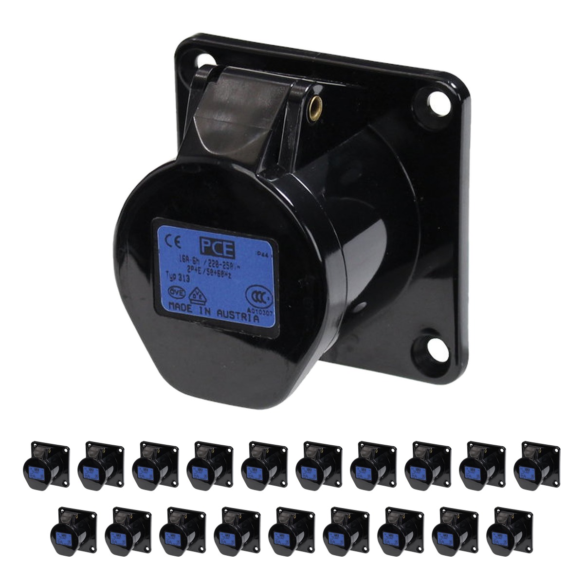 PCE 16A 230V Commando 2P+E Black Panel Socket (313-6X) (Pack of 20) PCE 16A 230V Commando 2P+E Black Panel Socket (313-6X) (Pack of 20)