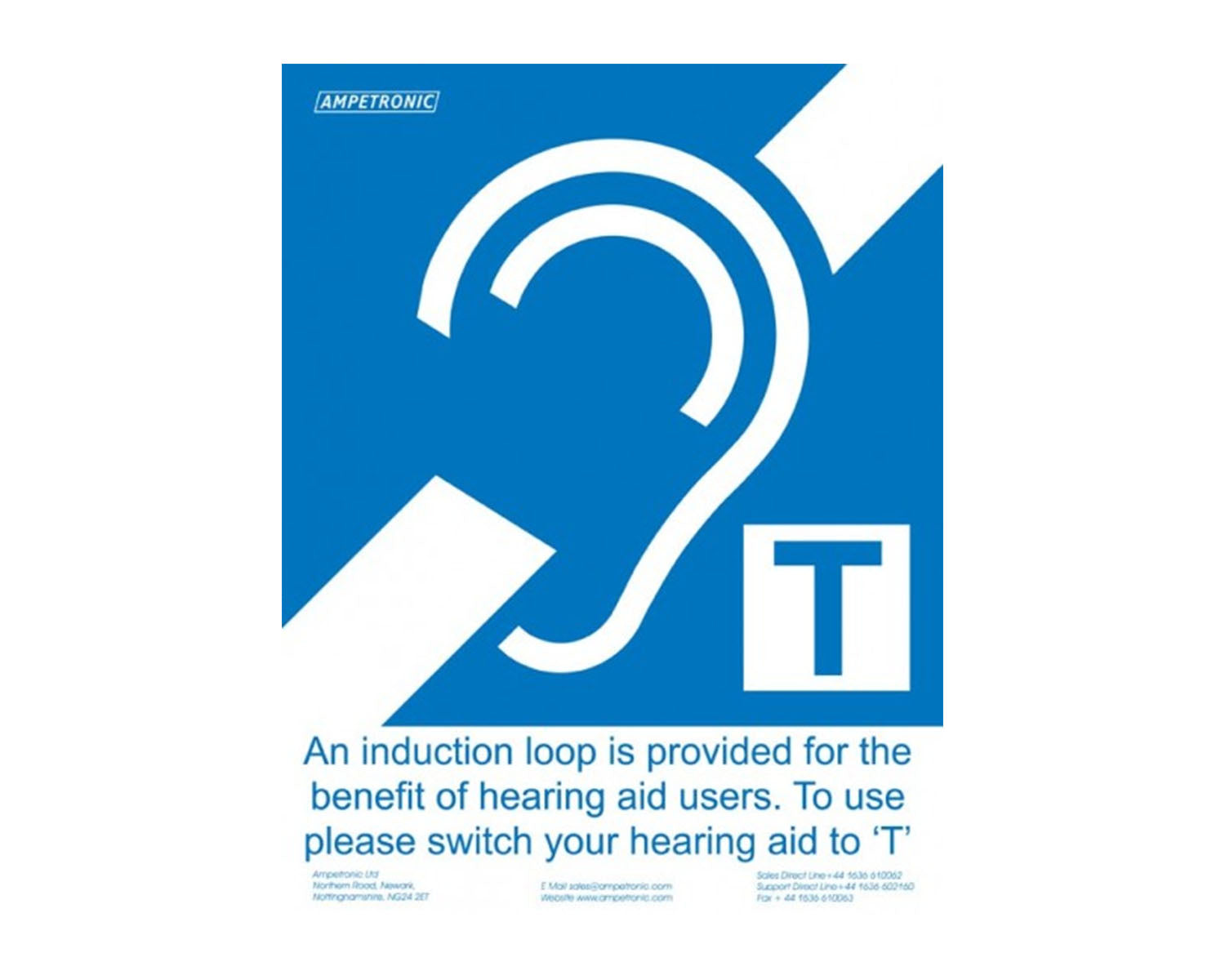 Ampetronic Deaf Aid Adhesive Sign Large (A4) Ampetronic GG00001 Hearing Loop Adhesive Sign A4 - Image 1