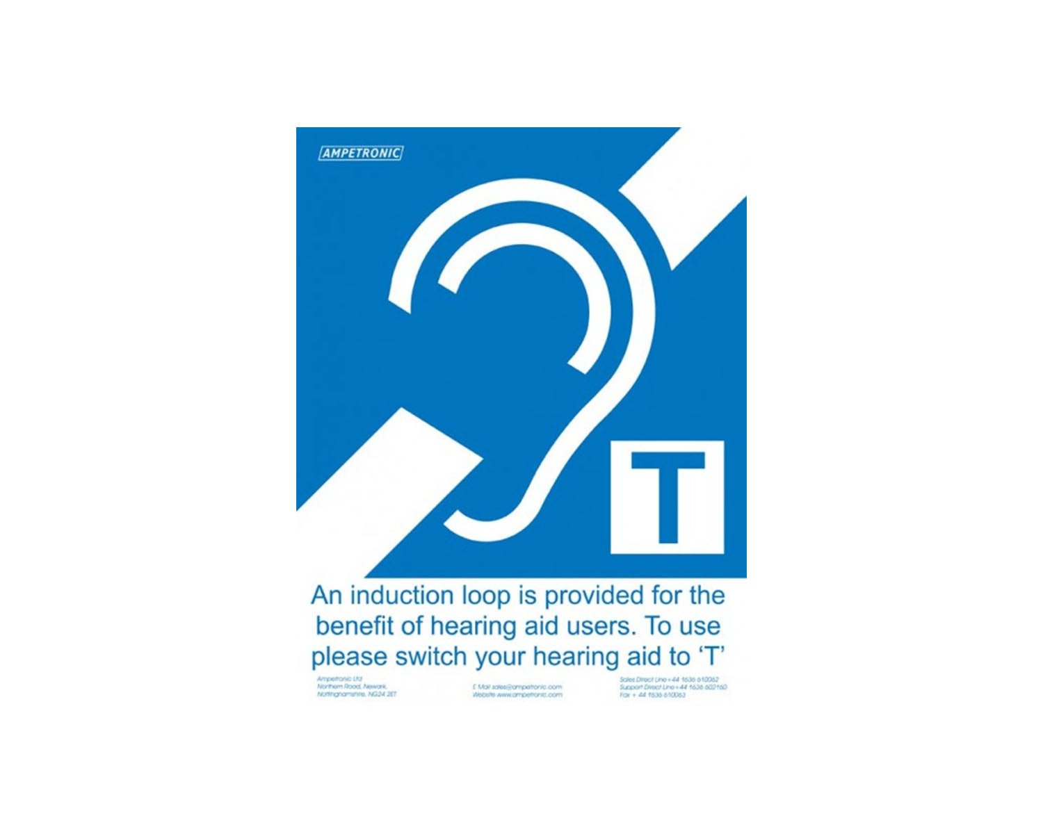 Ampetronic Deaf Aid Adhesive Sign Small (A6) Ampetronic GG00002 Hearing Loop Adhesive Sign A6 - Image 1