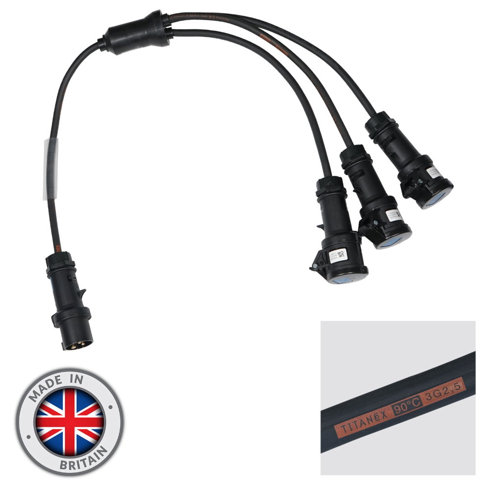 Elumen8 Moulded 3 Way Y Split - 2.5mm 16A Mennekes Connectors Elumen8 16A 3 Way Splitter, Moulded, 1m 2.5mm² H07RN-F, Mennekes ProTOP - Image 1
