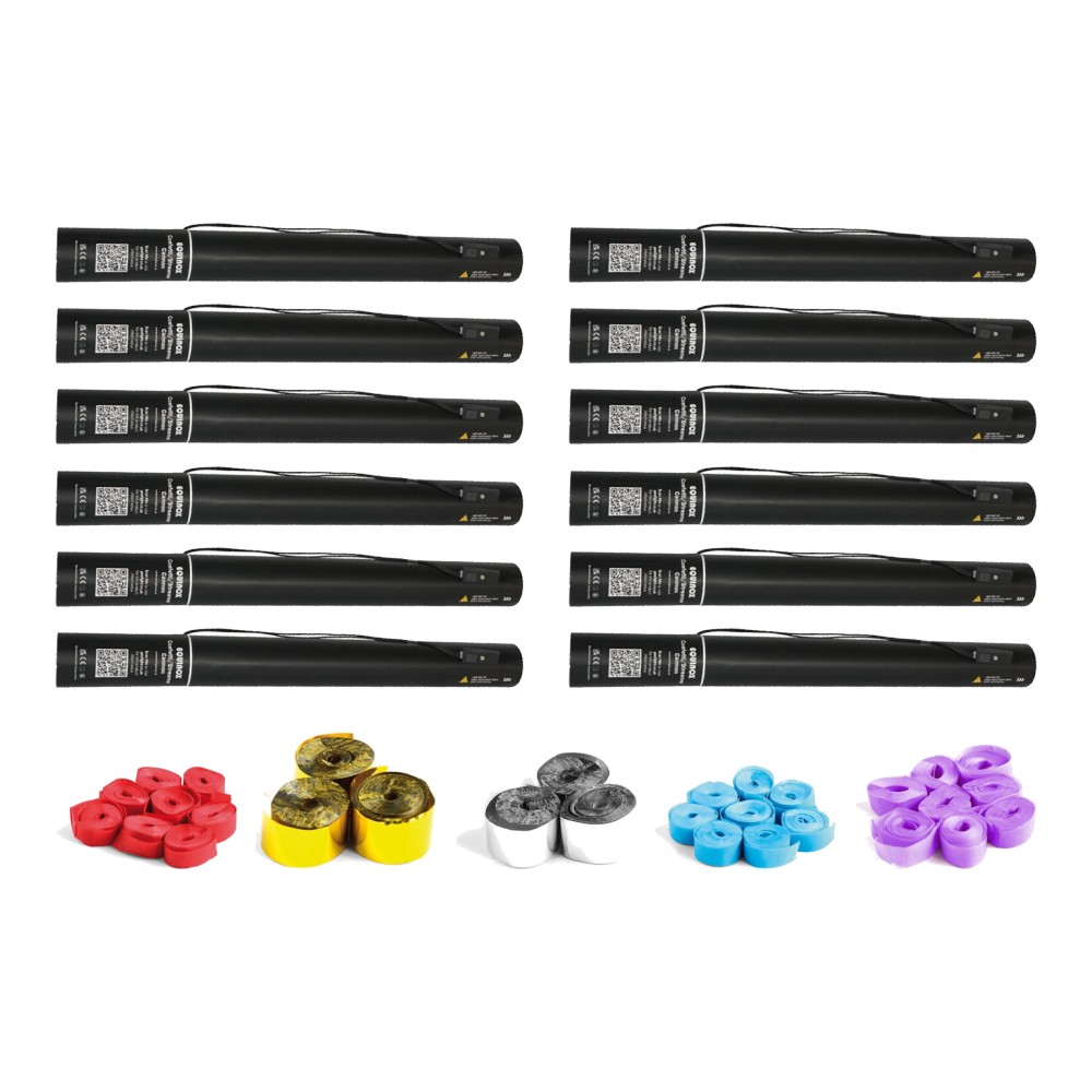 Equinox Electric Streamer Cannons 50cm Mix & Match Pack of 12 - Choose Your Colours Equinox Electric Streamer Cannons 50cm Mix & Match Pack of 12 - Choose Your Colours