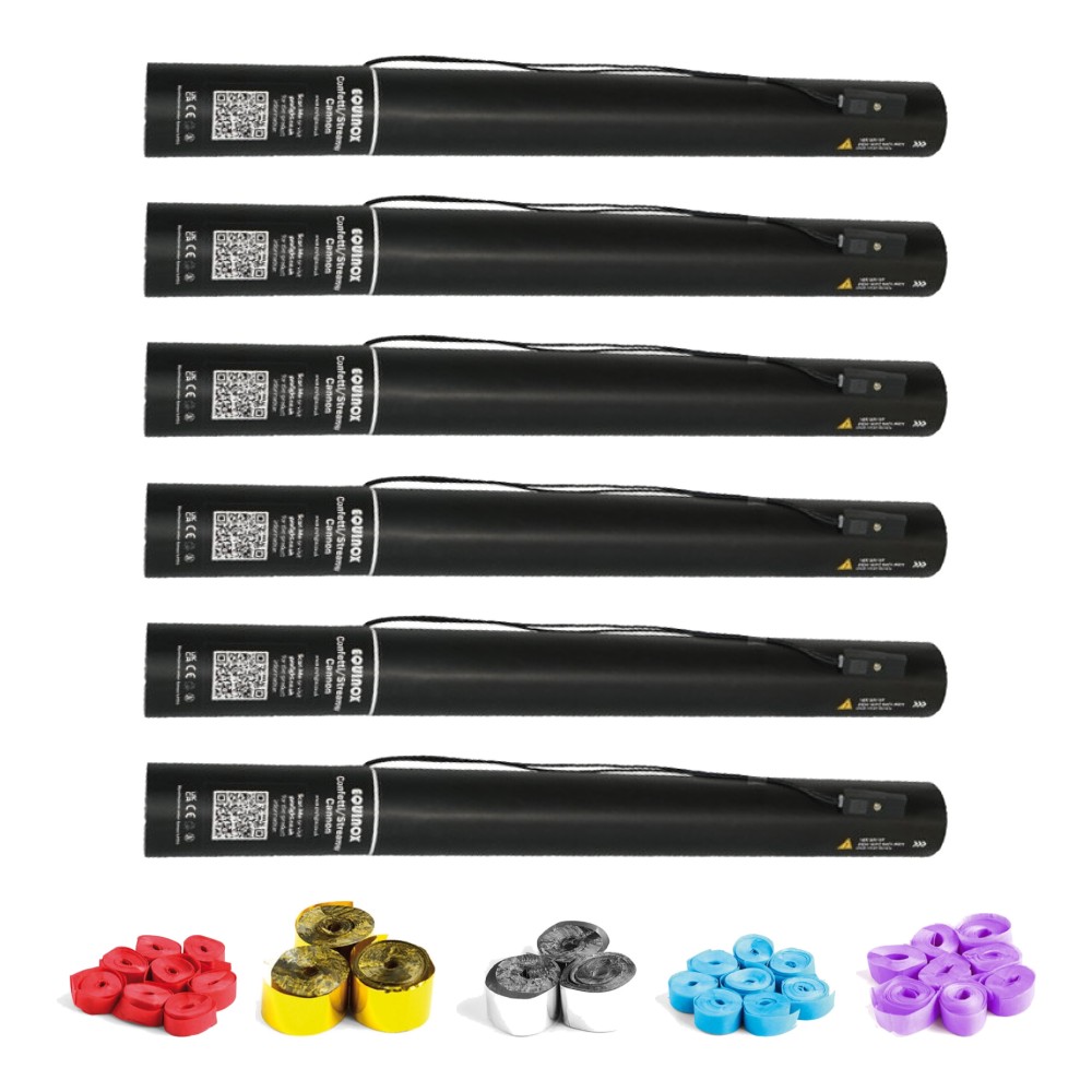 Equinox Electric Streamer Cannons 50cm Mix & Match Pack of 6 - Choose Your Colours Equinox Electric Streamer Cannons 50cm Mix & Match Pack of 6 - Choose Your Colours