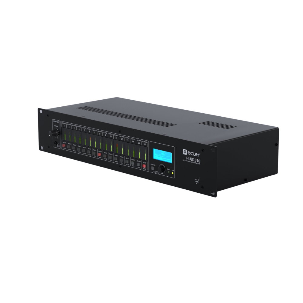 Ecler HUB1616 - 16x16 Digital Zoner With DSP, Remote Wall control and Paging Compatibility Ecler HUB1616 16x16 Digital Zone Mixer with DSP - Image 1